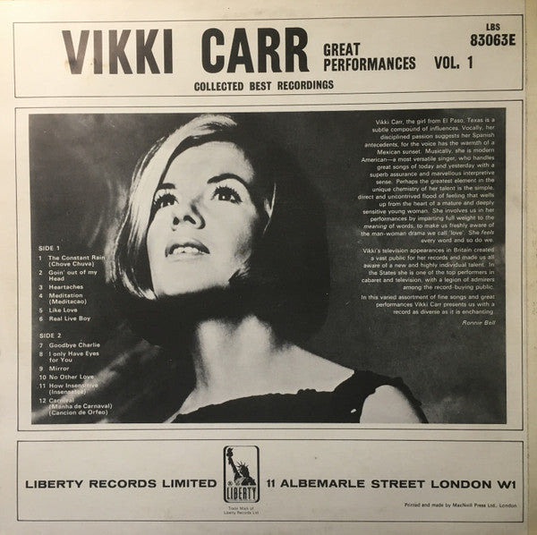 Vikki Carr : Great Performances Vol. 1 (LP, Album, Comp)