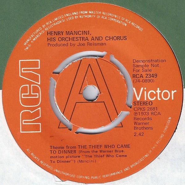 Henry Mancini And His Orchestra And Chorus, Henry Mancini And His Orchestra : Theme From The Thief Who Came To Dinner (7", Single, Promo)