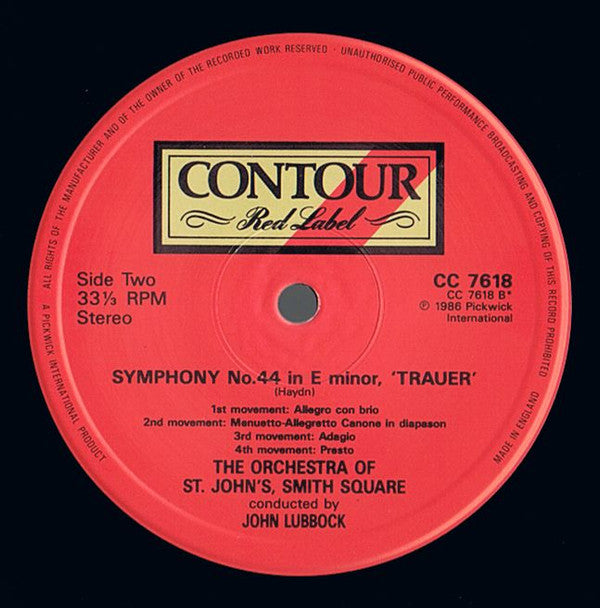 Wolfgang Amadeus Mozart & Joseph Haydn, The Orchestra Of St. John's, John Lubbock : Symphony No. 40 In G Minor, K. 550 (Mozart), Symphony No. 44 In E Minor 'Trauer' (Haydn) (LP)