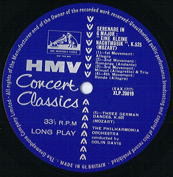 Wolfgang Amadeus Mozart - Philharmonia Orchestra, Sir Colin Davis : Night Music (LP, Mono)