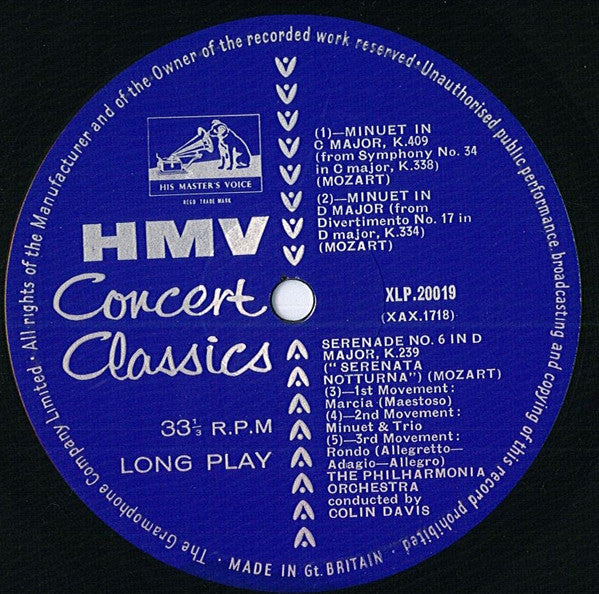 Wolfgang Amadeus Mozart - Philharmonia Orchestra, Sir Colin Davis : Night Music (LP, Mono)