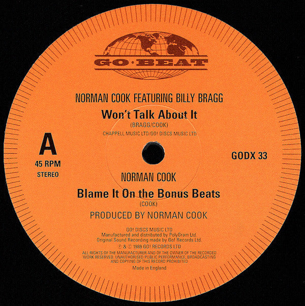Norman Cook : Won't Talk About It / Blame It On The Bassline (12")