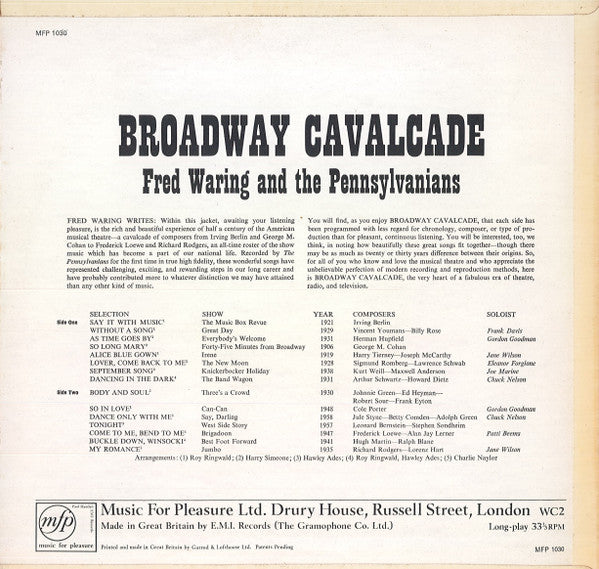 Fred Waring & The Pennsylvanians : Broadway Cavalcade  (LP, Album)