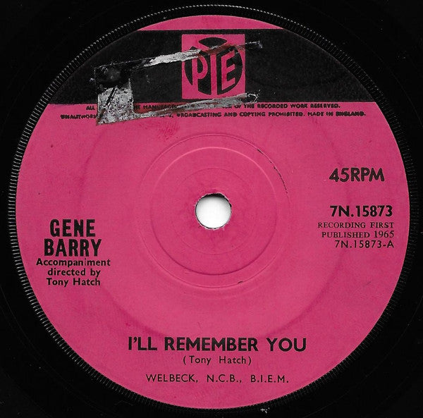 Gene Barry : I'll Remember You (7", Single, Sol)