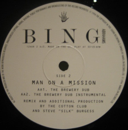 Bing Abrahams : Man On A Mission (12", Promo)
