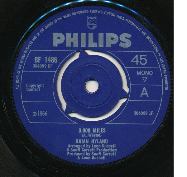 Brian Hyland : 3,000 Miles (7", Mono)