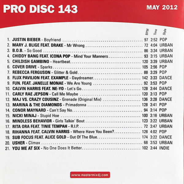 Various : Mastermix Pro Disc 143 (May 2012) (CD, Comp, Promo)