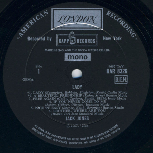 Jack Jones : Lady (LP, Album, Mono)