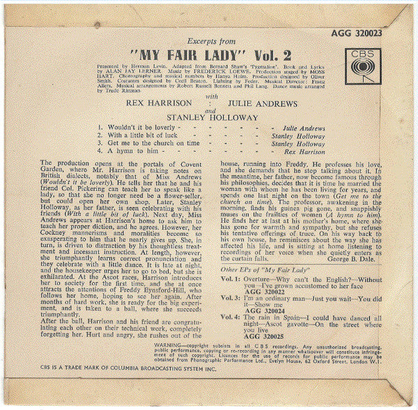 Rex Harrison, Julie Andrews With Stanley Holloway Book And Lyrics By Alan Jay Lerner Music By Frederick Loewe : Excerpts From "My Fair Lady" - Volume 2 (7", EP)