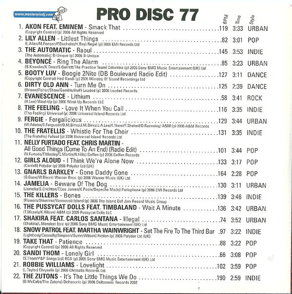 Various : Mastermix Pro Disc 77 (December 2006) (CD, Comp, Promo)