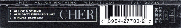 Cher : All Or Nothing (CD, Single, CD1)