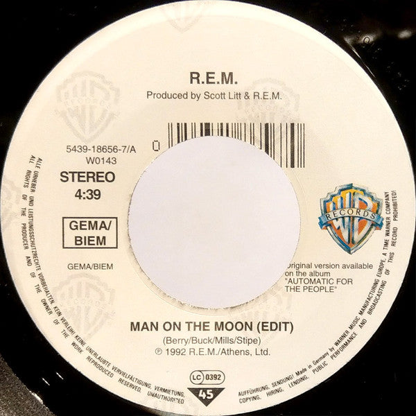 R.E.M. : Man On The Moon (7", Single, Lar)