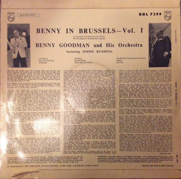 Benny Goodman And His Orchestra Featuring Jimmy Rushing : Benny In Brussels Volume 1 (LP, Album, Mono)