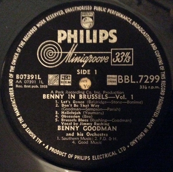 Benny Goodman And His Orchestra Featuring Jimmy Rushing : Benny In Brussels Volume 1 (LP, Album, Mono)