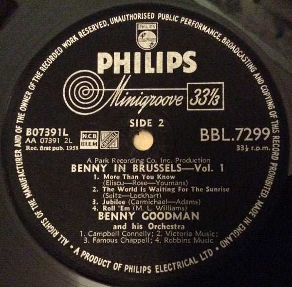 Benny Goodman And His Orchestra Featuring Jimmy Rushing : Benny In Brussels Volume 1 (LP, Album, Mono)