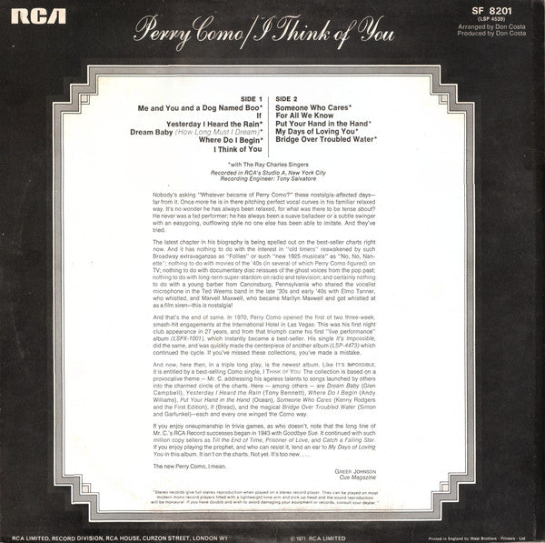Perry Como : I Think Of You (LP, Album)