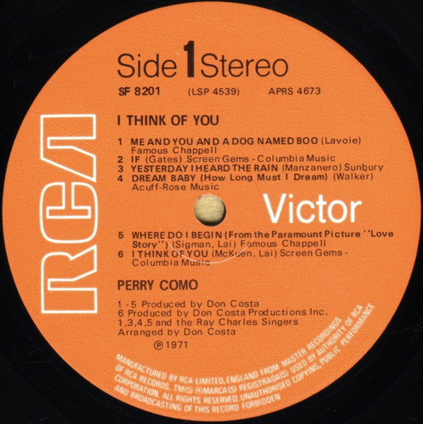 Perry Como : I Think Of You (LP, Album)