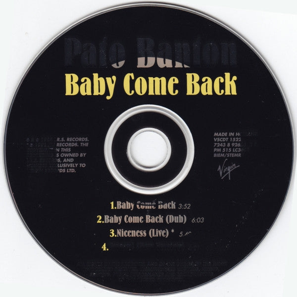Pato Banton Featuring Ali Campbell And Robin Campbell : Baby Come Back (CD, Maxi)