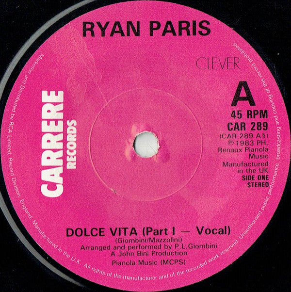Ryan Paris : Dolce Vita (7", Single, Sol)