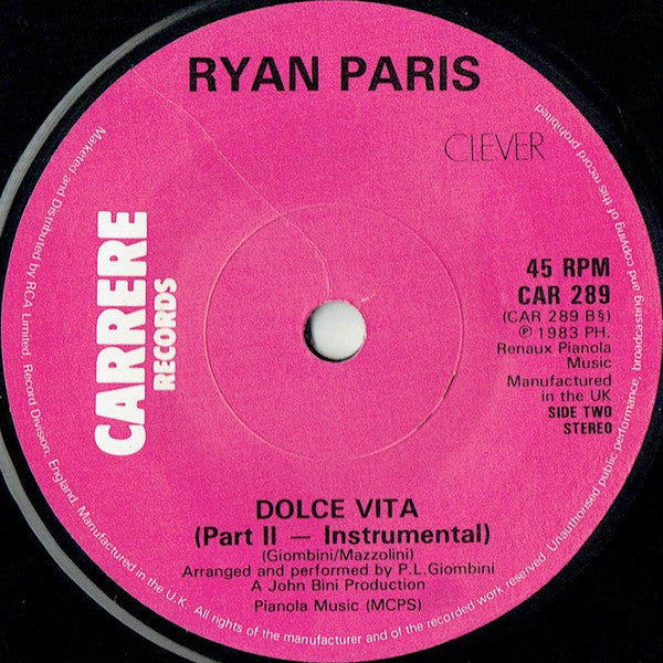 Ryan Paris : Dolce Vita (7", Single, Sol)