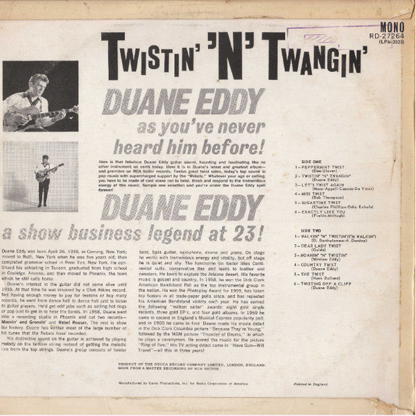 Duane Eddy : Twistin' 'N' Twangin' (LP, Album, Mono, RP)