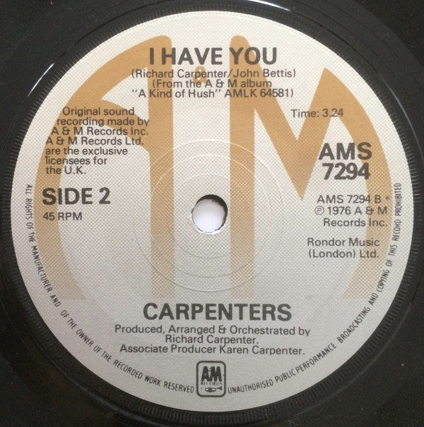 Carpenters : All You Get From Love Is A Love Song (7", Single)