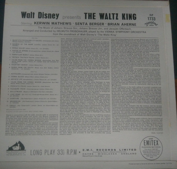 Helmuth Froschauer, Wiener Symphoniker : Walt Disney Presents The Waltz King (LP, Album, Mono)