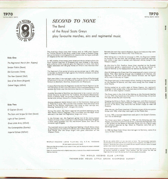 The Royal Scots Greys : Second To None (LP, Comp)