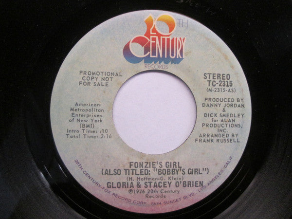 Gloria & Stacey O'Brien : Fonzie's Girl (Also Titled: "Bobby's Girl") (7", Mono, Promo)
