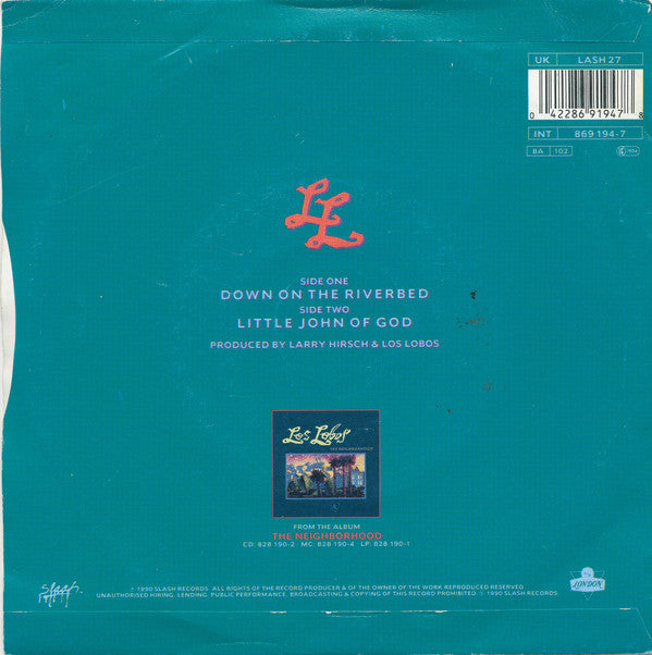 Los Lobos : Down On The Riverbed (7", Single, sol)