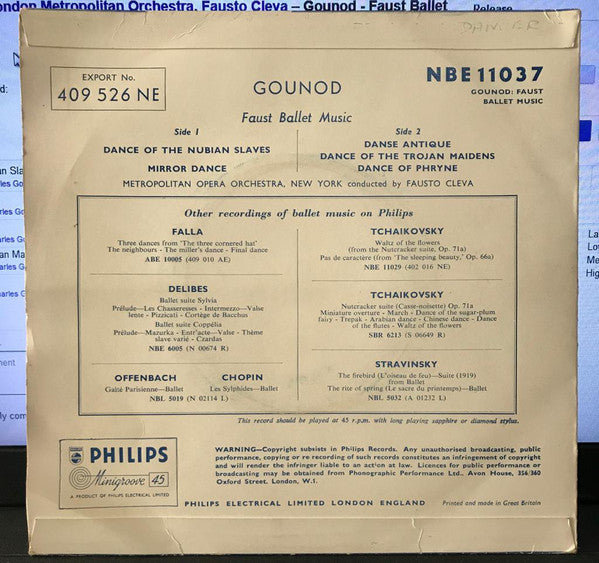Charles Gounod, Fausto Cleva Conducting The Metropolitan Opera House Orchestra : Faust (Ballet Music) (7")