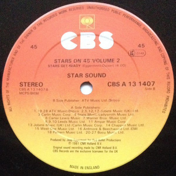 Stars On 45 : Stars On 45 Vol.2 (12", Single)