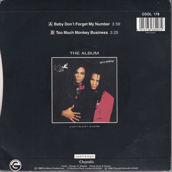 Milli Vanilli : Baby Don't Forget My Number (7", Single)