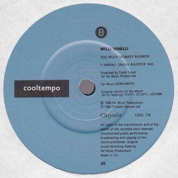 Milli Vanilli : Baby Don't Forget My Number (7", Single)