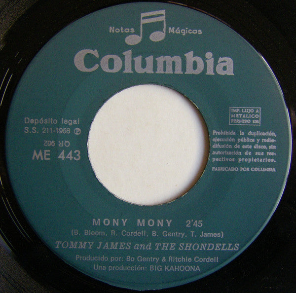 Tommy James & The Shondells : Mony, Mony (7", Single)