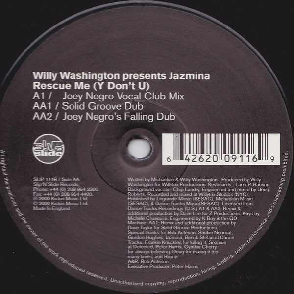 Willy Washington Presents Jazmina : Rescue Me (Y Don't U) (Part 2) (12")