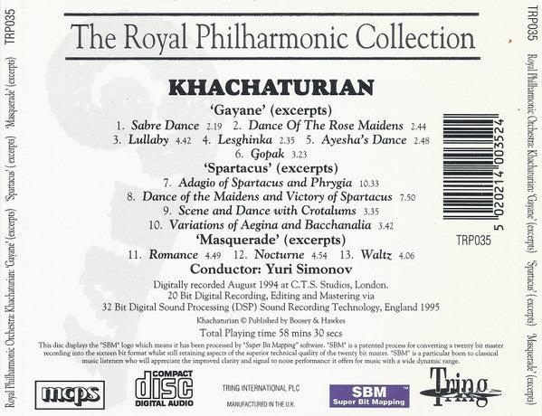 Aram Khatchaturian, Royal Philharmonic Orchestra, Yuri Simonov : 'Gayane' (Excerpts) / 'Spartacus' (Excerpts) / 'Masquerade' (Excerpts) (CD)