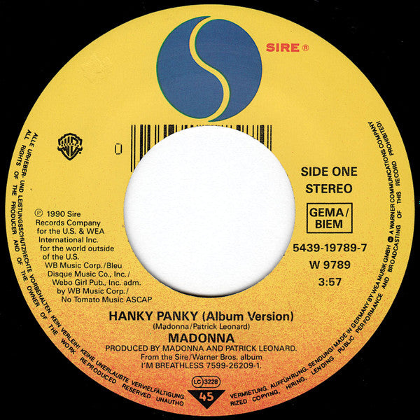Madonna : Hanky Panky (7", Lar)