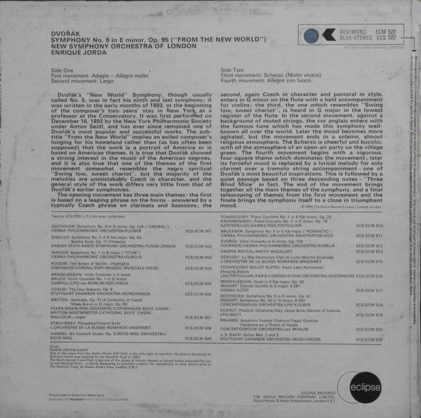 Antonín Dvořák, The New Symphony Orchestra Of London, Enrique Jordá : Symphony No. 9 'New World' (LP, RE, RM)