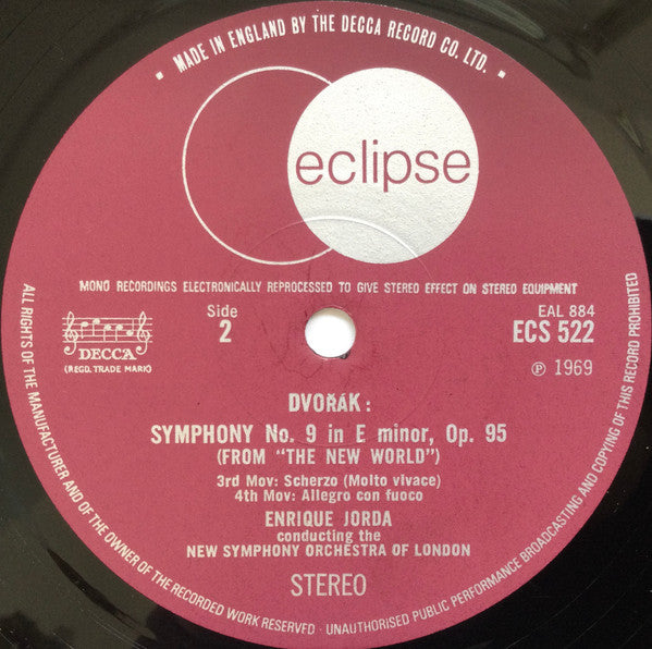 Antonín Dvořák, The New Symphony Orchestra Of London, Enrique Jordá : Symphony No. 9 'New World' (LP, RE, RM)