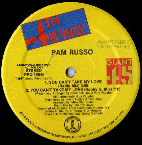 Pam Russo : You Can't Take My Love (12", Promo)