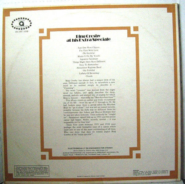 Bing Crosby : Bing Crosby At His Extra Speciale  (LP, Comp)