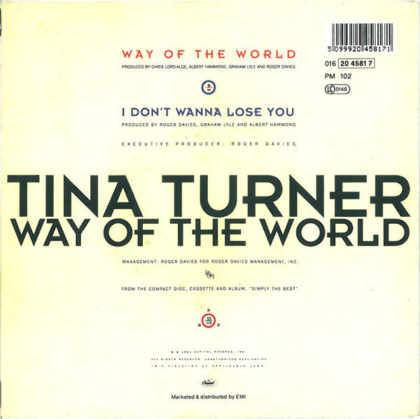 Tina Turner : Way Of The World (7", Single)