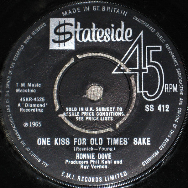 Ronnie Dove : One Kiss For Old Times' Sake  (7", Single)