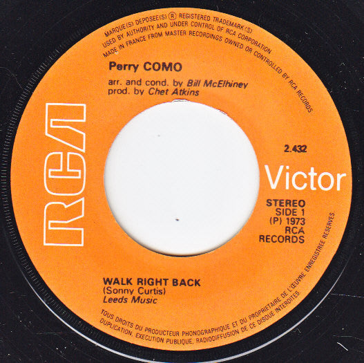 Perry Como : Walk Right Back (7", Single)