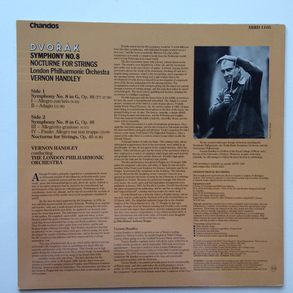 Antonín Dvořák, London Philharmonic Orchestra, Vernon Handley : Symphony No 8 Nocturne For Strings  (LP, Album)