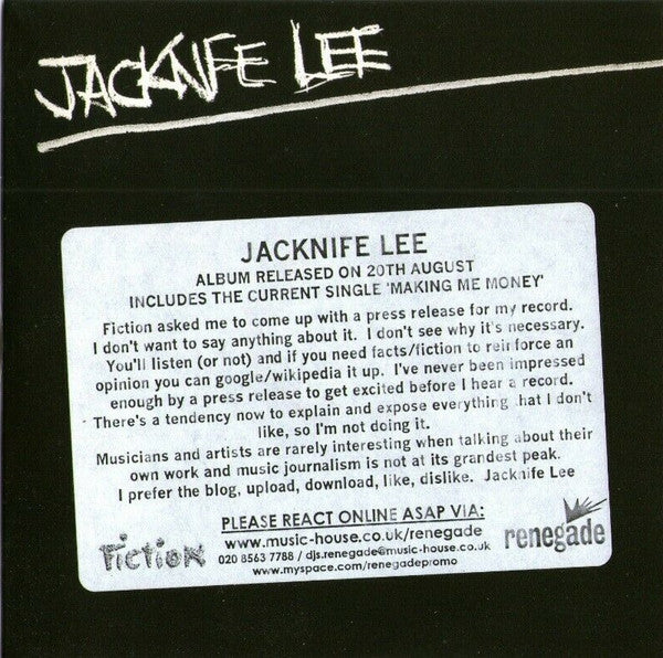 Jacknife Lee : Jacknife Lee (CD, Album, Promo)