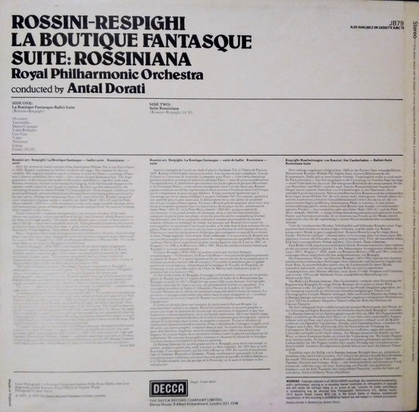 Gioacchino Rossini - Ottorino Respighi, Royal Philharmonic Orchestra Conducted By Antal Dorati : La Boutique Fantasque / Suite: Rossiniana (LP, Album, RE)