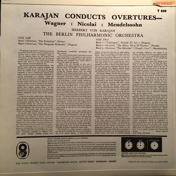 Herbert von Karajan Karajan Berliner Philharmoniker : Karajan Conducts Overtures (LP)
