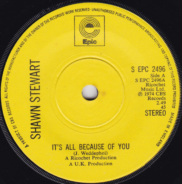 Shawn Stewart (5) : It's All Because Of You (7", Single)